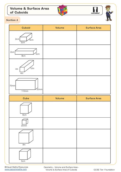 surface area and volume worksheets